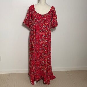 Called to Surf Citrus Lyon Floral Printed  Red Maxi Dress XL